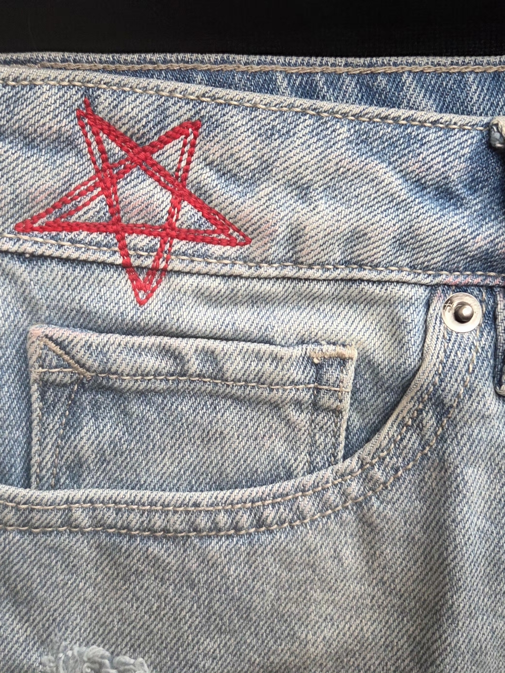 Hidden Jeans Light Wash Distressed Denim Mini Skirt with Fun Patches - Picture 8 of 11